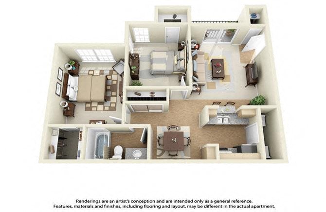 Floor plan for 2 beds, 1 bath, 1000 sqft